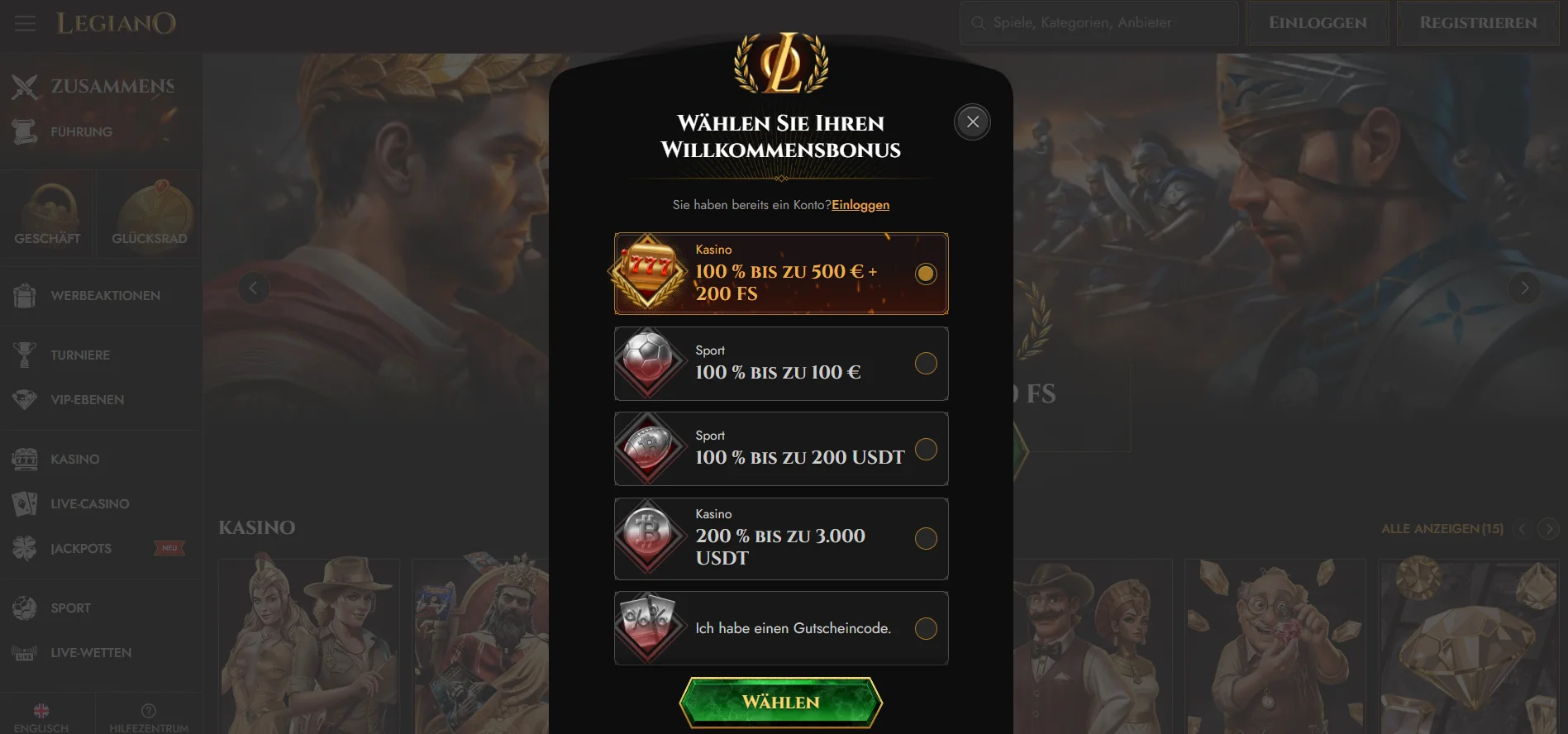 legiano casino login